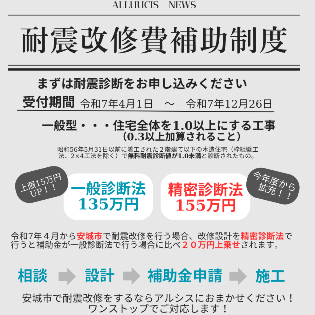 【補助金】2025 耐震改修保証制度|株式会社アルシス｜安城市｜愛知県｜住まいのリフォーム・リノベーション